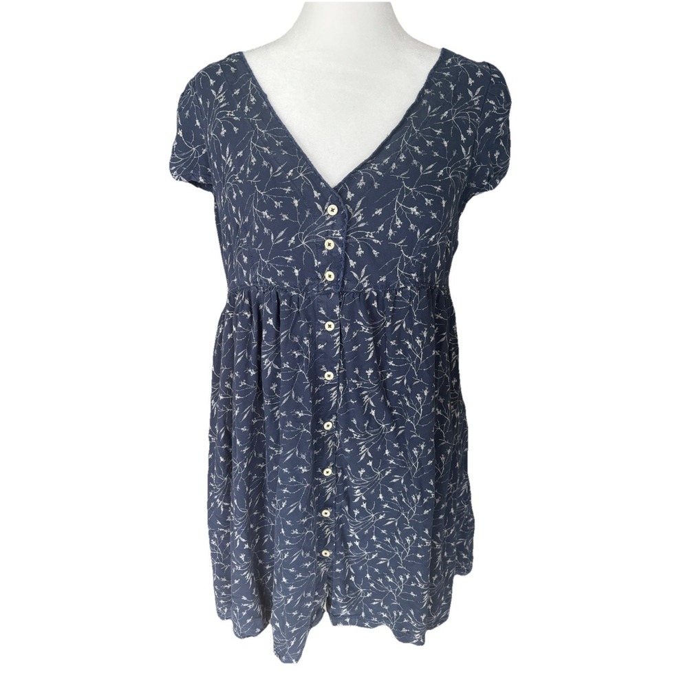 Denim & Supply Ralph Lauren Navy Floral Button Front Babydoll Swing Mini Dress M